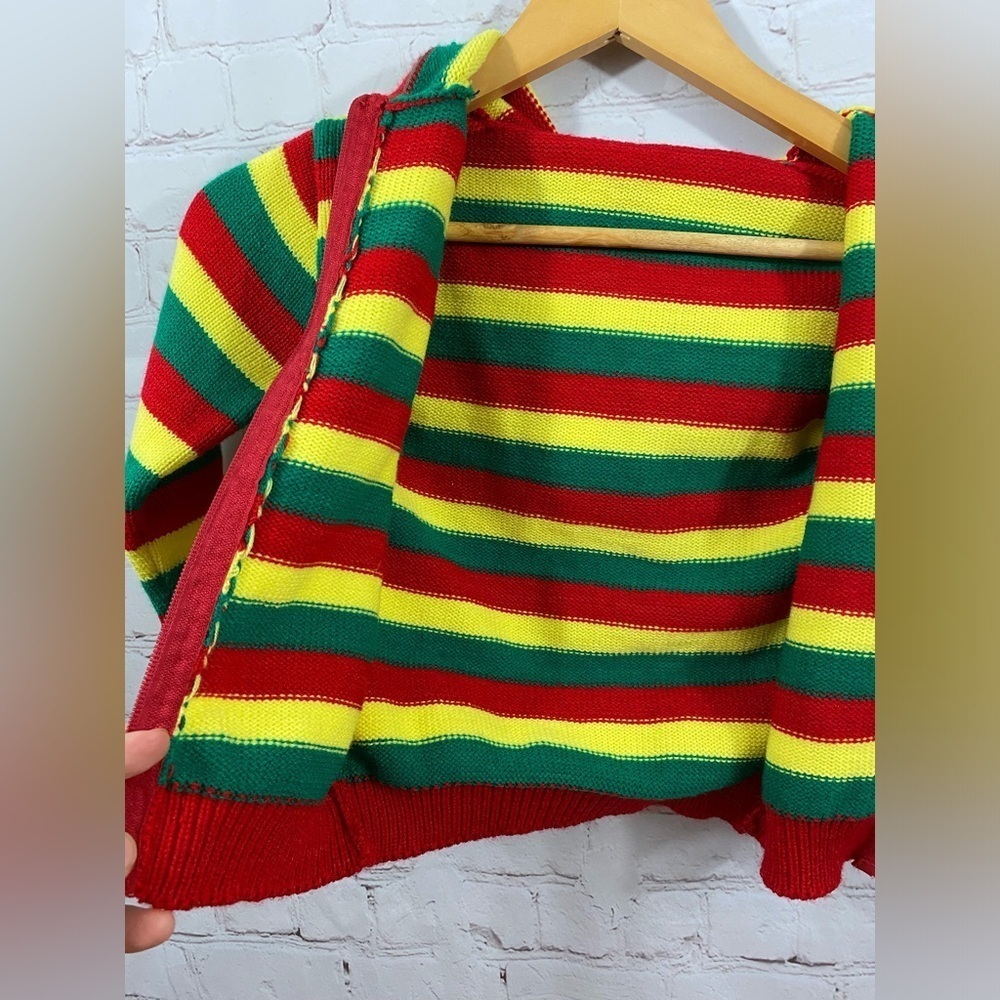 Kids Long Sleeve Striped Full Front Zip Up Hooded Knit Sweater - Picture 5 of 6